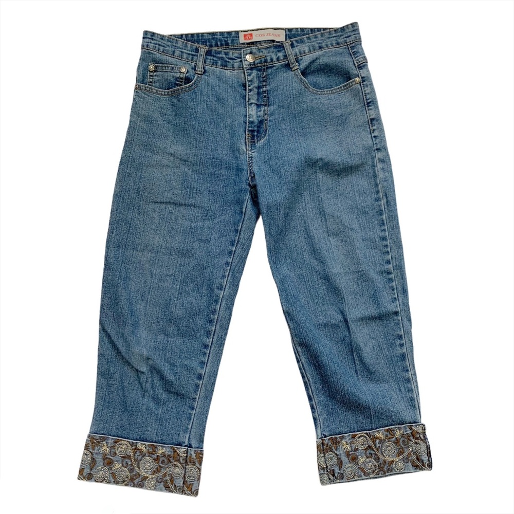 Cos Jeans Denim Capris Crop Pants Gem Bedazzled Accent Contrast Size 8